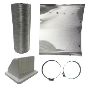 Lambro 1375W-R Kit Ventilacion de Pared 4 in x 8 ft para Secadora, Bano y Ventilacion General Ducto Semirrigido Ignifugo UL 2158A Campana con Damper y Malla. Remplaza 316WUL y 316W
