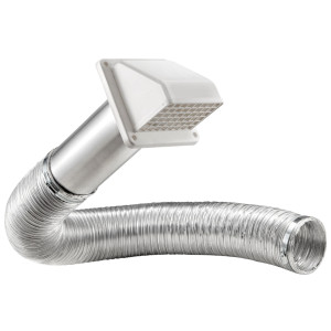 Lambro 1375W-R Kit Ventilacion de Pared 4 in x 8 ft para Secadora, Bano y Ventilacion General Ducto Semirrigido Ignifugo UL 2158A Campana con Damper y Malla. Remplaza 316WUL y 316W