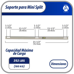Appli Parts APAB-3160 Soporte de Montaje en Pared para Mini Split. Soporta hasta 160 kg, Compatible con 5000 a 36000 BTU, Incluye Barra con Nivel, Gomas Antivibracion y Kit Completo de Instalacion