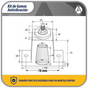 Appli Parts APAB-AFR2 Kit Almohadillas de Goma para montaje de Unidad Condensadora, Kit que incluye 4 unidades  106x54x35 Soporta hasta 300 Kg
