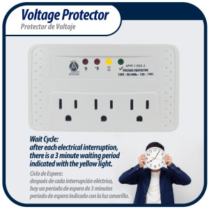 Appli Parts APVP-11EE3-2 Protector 120 V, 50/60 Hz, 12 A, 140 joules para Equipos Electronicos como Televisores, VHS, DVD, Blu Ray y Otros, protege sobrevoltaje y bajo voltaje