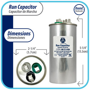 Appli Parts Condensador Capacitor de Marcha 60+7.5 Mfd uF (microfaradios) 370VAC o 450VAC CBB65 Universal Aire acondicionado y aplicaciones Redondo UL E476928 13.3cm Alto 5.7cm Ancho CON-60/7.5-450 Appli Parts Condensador Capacitor de Marcha 60+7.5 Mfd uF (microfaradios) 370VAC o 450VAC CBB65 Universal Aire acondicionado y aplicaciones Redondo UL E476928 13.3cm Alto 5.7cm Ancho CON-60/7.5-450