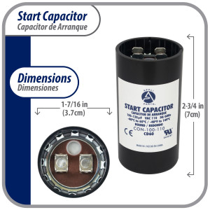 Appli Parts Condensador Capacitor Arranque 100-120 Mfd (microfaradios) uF 110-125 VAC remplazo universal para motores electricos de distintas aplicaciones 3.7cm Diametro 7cm Alto CON-100-110
 Appli Parts Condensador Capacitor Arranque 100-120 Mfd (microfaradios) uF 110-125 VAC remplazo universal para motores electricos de distintas aplicaciones 3.7cm Diametro 7cm Alto CON-100-110