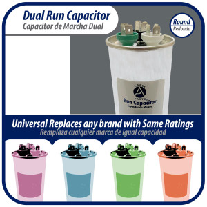 Appli Parts Condensador Capacitor de Marcha 50+10 Mfd uF (microfaradios) 370VAC CBB65 Universal Aire acondicionado y otras aplicaciones Redondo UL E476928 CON-50/10-370-R