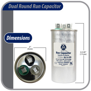 Appli Parts Condensador Capacitor de Marcha 35+5 Mfd uF (microfaradios) 370VAC CBB65 Universal Aire acondicionado y otras aplicaciones Redondo UL E476928 11cm Alto 5cm Ancho CON-35/5-370-R