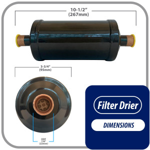 Appli Parts APFD-417S Filtro Secador 7/8 pulg para linea Liquido para Sistemas de Refrigeracion y aire acondicionado 417S ODF Soldable Universal Unidireccional 267mm Largo 95mm Ancho