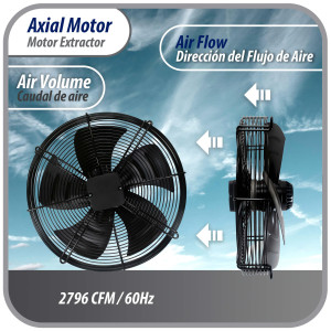 Appli Parts AXF-500-3 Extractor Axial 500 mm (19-3/4 pulg) 220 V, 3 ph, 60 Hz, 500 W, 1550 rpm, Rango Temperatura -30 C a 60 C, incluye aspa y base tipo jaula