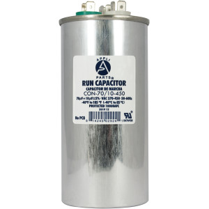 Appli Parts Condensador Capacitor de Marcha 70+10 Mfd uF (microfaradios) 370VAC o 450VAC CBB65 Universal Aire acondicionado y aplicaciones Redondo UL E476928 13.3cm Alto 5.7cm Ancho CON-70/10-450