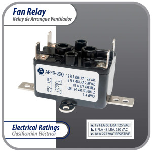 Appli Parts APFR-290 Rele de ventilador 90-290, de conmutacion de servicio pesado Bobina de 24 V, CA, SPST, Normalmente Abierto, Soporte de posicion de ajuste multiple aplicacion universal