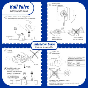 Appli Parts APBV-058 Valvula de Cierre 5/8 pulg tipo Bola de conexion soldable con puerto de servicio SAE de 1/4 de pulg presion maxima de trabajo 610 psi temperaturas de -30 C a 120 C longitud total 165 mm