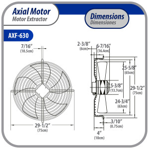Appli Parts AXF-630 Extractor Axial 630 mm (24-3/4 pulg) 220 V, 1 ph, 60 Hz, 1150 W, 1500 rpm, Rango Temperatura -30 C a 60 C, incluye aspa y base tipo jaula