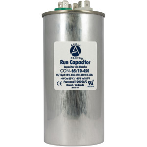 Appli Parts Condensador Capacitor de Marcha 65+10 Mfd uF (microfaradios) 370VAC o 450VAC CBB65 Universal Aire acondicionado y aplicaciones Redondo UL E476928 13.3cm Alto 5.7cm Ancho CON-65/10-450