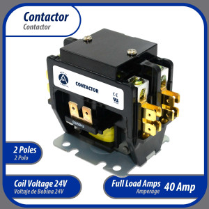 Appli Parts APAC-24024 Contactor 2 Polos 40A 24V Bobina Repuesto para Compresores de CA y Aplicaciones Electricas Certificacion UL E476929 de Trabajo Pesado