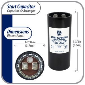 Appli Parts Condensador Capacitor Arranque 108-130 Mfd (microfaradios) uF 330 VAC remplazo universal para motores electricos de distintas aplicaciones 3.7cm Diametro 8.6cm Alto CON-108-330
