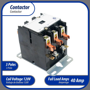 Contactor 3 Polos 40A 120V repuesto para compresores de CA y otras aplicaciones electricas Certificacion UL 476929 de Trabajo Pesado, Appli Parts modelo APAC-340120 Contactor 3 Polos 40A 120V repuesto para compresores de CA y otras aplicaciones electricas Certificacion UL 476929 de Trabajo Pesado, Appli Parts modelo APAC-340120