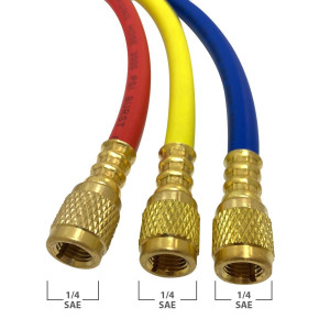 Appli Parts APMG-A4B36S Manometro R600, Escala Dual Presion psi/bar, Escala Dual Temperatura Fahrenheit/Centigrado, Cuerpo de Laton con Visor, Incluye Mangueras 90 cm 1/4 SAE