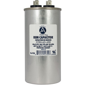 Appli Parts Condensador Capacitor de Marcha 65 Mfd uF (microfaradios) 370VAC o 450VAC CBB65 Universal Aire acondicionado y otras aplicaciones Redondo UL E476928 12cm Alto 5.2cm Ancho CON-65-450