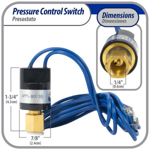 Appli Parts APPS-80130 Valvula Presostato R410 Baja, Abre 80 psi, Cierra 130 psi, 1 m Cable, SPST, 1/4 SAE Hembra, Reset Automatico, remplazo Universal para Aire Acondicionado Appli Parts APPS-80130 Valvula Presostato R410 Baja, Abre 80 psi, Cierra 130 psi, 1 m Cable, SPST, 1/4 SAE Hembra, Reset Automatico, remplazo Universal para Aire Acondicionado