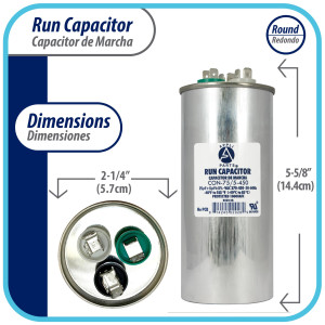 Appli Parts Condensador Capacitor de Marcha 75+5 Mfd uF (microfaradios) 370VAC o 450VAC CBB65 Universal Aire acondicionado y aplicaciones Redondo UL E476928 14.4cm Alto 5.7cm Ancho CON-75/5-450 Appli Parts Condensador Capacitor de Marcha 75+5 Mfd uF (microfaradios) 370VAC o 450VAC CBB65 Universal Aire acondicionado y aplicaciones Redondo UL E476928 14.4cm Alto 5.7cm Ancho CON-75/5-450