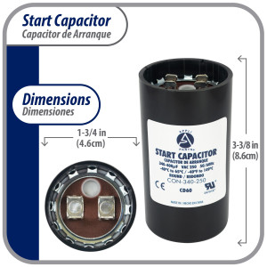 Appli Parts Condensador Capacitor Arranque 340-408 Mfd (microfaradios) uF 250 VAC remplazo universal para motores electricos de distintas aplicaciones 4.6cm Diametro 8.6cm Alto CON-340-250

