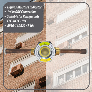 Appli Parts APSG-14S Visor de Liquido 1/4 pulg Indicador de Humedad con conexiones Soldable con cuerpo extraible para Sistemas de Refrigeracion y Aire Acondicionado compatible con refrigerantes CFC, HCFC, HFC