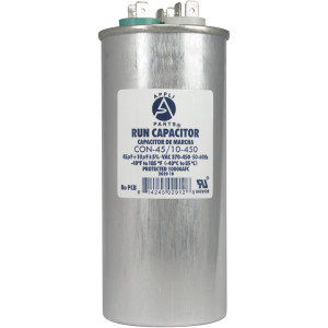 Appli Parts Condensador Capacitor de Marcha 45+10 Mfd uF (microfaradios) 370VAC o 450VAC Universal para Aire acondicionado y otras aplicaciones Redondo UL E476928 13.7cm Alto 5.4cm Ancho CON-45/10-450
