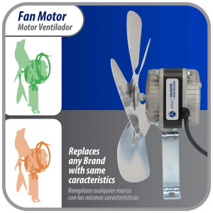 Appli Parts APFM-181E Motor Ventilador 18W Condensador y Evaporador 115V 60Hz 1.10A, Incluye Aspa de Aluminio de 25cm y Base de Montaje, Repuesto Universal para Equipos de Refrigeracion Comercial