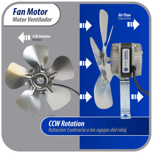 Appli Parts APFM-181E Motor Ventilador 18W Condensador y Evaporador 115V 60Hz 1.10A, Incluye Aspa de Aluminio de 25cm y Base de Montaje, Repuesto Universal para Equipos de Refrigeracion Comercial
