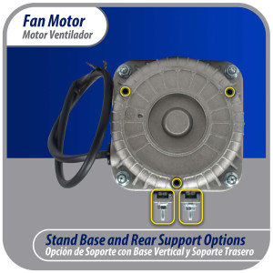 Appli Parts APFM-181E Motor Ventilador 18W Condensador y Evaporador 115V 60Hz 1.10A, Incluye Aspa de Aluminio de 25cm y Base de Montaje, Repuesto Universal para Equipos de Refrigeracion Comercial