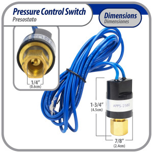 Appli Parts APPS-2580 Valvula Presostato R22 Baja, Abre 25 psi, Cierra 80 psi, 1 m Cable, SPST, 1/4 SAE Hembra, Reset Automatico, remplazo Universal para Aire Acondicionado Appli Parts APPS-2580 Valvula Presostato R22 Baja, Abre 25 psi, Cierra 80 psi, 1 m Cable, SPST, 1/4 SAE Hembra, Reset Automatico, remplazo Universal para Aire Acondicionado