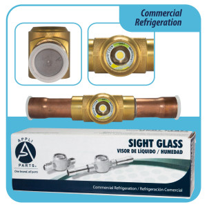 Appli Parts APSG-34AS Visor de Liquido 3/4 pulg Indicador de Humedad con conexiones Soldable con cuerpo solido para Sistemas de Refrigeracion y Aire Acondicionado compatible con refrigerantes CFC, HCFC, HFC