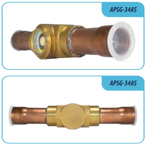 Appli Parts APSG-34AS Visor de Liquido 3/4 pulg Indicador de Humedad con conexiones Soldable con cuerpo solido para Sistemas de Refrigeracion y Aire Acondicionado compatible con refrigerantes CFC, HCFC, HFC