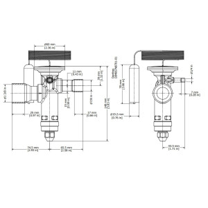 Danfoss 067N2165 26TR Valvula de Expansion Termostatica, TGE, R22,R407C, 7/8x1-3/8 pulg Soldable, ODF, 1/4 pulg Ecualizacion Externa, Bi-flow, -40 a 10 C, remplaza 067N2185