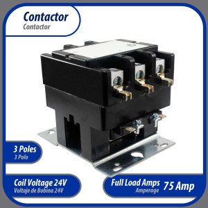 Contactor 3 Polos 75A 24V repuesto para compresores de CA y otras aplicaciones electricas Certificacion UL 476929 de Trabajo Pesado, Appli Parts modelo APAC-37524 Contactor 3 Polos 75A 24V repuesto para compresores de CA y otras aplicaciones electricas Certificacion UL 476929 de Trabajo Pesado, Appli Parts modelo APAC-37524