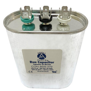 Appli Parts Condensador Capacitor de Marcha 80+5 Mfd uF (microfaradios) 370VAC CBB65 Universal Aire acondicionado y otras aplicaciones Ovalado UL E476928 7.7cm Ancho 4.5cm Prof 10.2cm Alto CON-80/5-370