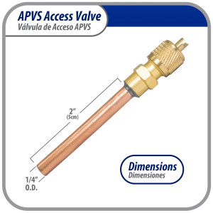 Appli Parts Valvula de acceso de 1/4 SAE x 1/4 pulg OD x con vastago de cobre de 5cm de largo con nucleo y tapa de laton con removedor de nucleo y empacadura APVS-14142