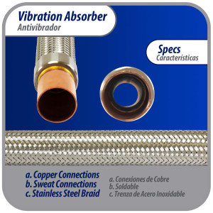 Appli Parts APVE-138 Antivibrador 1-3/8 pulg Soldable Eliminador de Vibracion 37cm Largo 500psi presion maxima de trabajo y 3.265psi presion de rotura