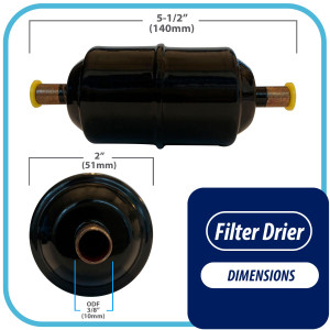 Appli Parts APFD-083S Filtro Secador 3/8 pulg para linea Liquido para Sistemas de Refrigeracion y aire acondicionado 083S ODF Soldable Universal Unidireccional 140mm Largo 51mm Ancho
