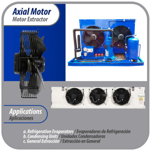 Appli Parts AXF-500 Extractor Axial 500 mm (19-3/4 pulg) 220 V, 1 ph, 60 Hz, 500 W, 1450 rpm, Rango Temperatura -30 C a 60 C, incluye aspa y base tipo jaula