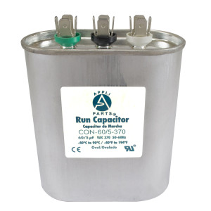 Appli Parts Condensador Capacitor de Marcha 60+5 Mfd uF (microfaradios) 370VAC CBB65 Universal Aire acondicionado y otras aplicaciones Ovalado UL E476928 7.6cm Ancho 4.5cm Prof 10.2cm Alto CON-60/5-370