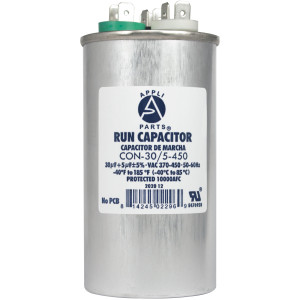 Appli Parts Condensador Capacitor de Marcha 30+5 Mfd uF (microfaradios) 370VAC o 450VAC CBB65 Universal Aire acondicionado y otras aplicaciones Redondo UL E476928 10.8cm Alto 5cm Ancho CON-30/5-450