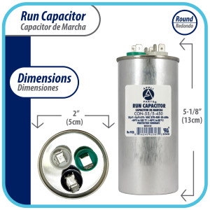 Appli Parts Condensador Capacitor de Marcha 55+5 Mfd uF (microfaradios) 370VAC o 450VAC CBB65 Universal Aire acondicionado y aplicaciones Redondo UL E476928 13cm Alto 5cm Ancho CON-55/5-450