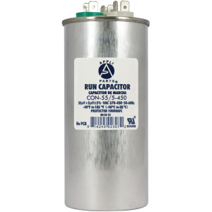 Appli Parts Condensador Capacitor de Marcha 55+5 Mfd uF (microfaradios) 370VAC o 450VAC CBB65 Universal Aire acondicionado y aplicaciones Redondo UL E476928 13cm Alto 5cm Ancho CON-55/5-450