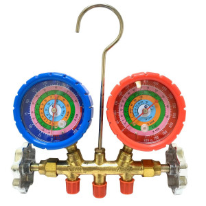 Appli Parts APMG-A3B36 Manometro R134,R22,R404,R410, Escala Presion psi, Escala Temperatura Fahrenheit, Cuerpo de Laton, Incluye adaptor 5/16 SAE a 1/4 SAE y Juego de Mangueras 90 cm 1/4 SAE