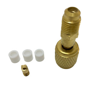 Appli Parts APMG-A3B36 Manometro R134,R22,R404,R410, Escala Presion psi, Escala Temperatura Fahrenheit, Cuerpo de Laton, Incluye adaptor 5/16 SAE a 1/4 SAE y Juego de Mangueras 90 cm 1/4 SAE