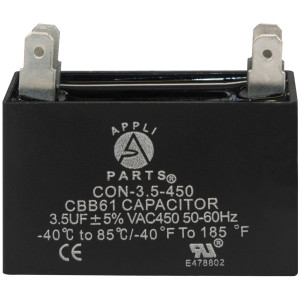 Appli Parts Condensador Capacitor de ventilador 3.5 mfd (microfaradios) uf 450VAC con conectores compatible con cualquier marca de igual capacitancia 4.7cm Ancho 1.8cm Profundidad 3.7cm Alto CAP-3.5-450