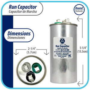 Appli Parts Condensador Capacitor de Marcha 65+7.5 Mfd uF (microfaradios) 370VAC o 450VAC CBB65 Universal Aire acondicionado y aplicaciones Redondo UL E476928 13.3cm Alto 5.7cm Ancho CON-65/7.5-450 Appli Parts Condensador Capacitor de Marcha 65+7.5 Mfd uF (microfaradios) 370VAC o 450VAC CBB65 Universal Aire acondicionado y aplicaciones Redondo UL E476928 13.3cm Alto 5.7cm Ancho CON-65/7.5-450