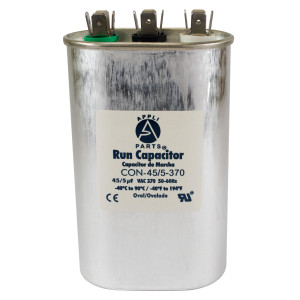 Appli Parts Condensador Capacitor de Marcha 45+5 Mfd uF (microfaradios) 370VAC CBB65 Universal Aire acondicionado y otras aplicaciones Ovalado UL E476928 5.1cm Ancho 2.5cm Prof 10.2cm Alto CON-45/5-370