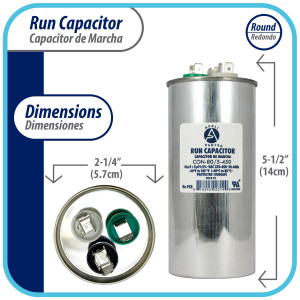 Appli Parts Condensador Capacitor de Marcha 80+5 Mfd uF (microfaradios) 370VAC o 450VAC CBB65 Universal Aire acondicionado y aplicaciones Redondo UL E476928 14cm Alto 5.7cm Ancho CON-80/5-450