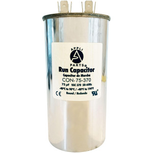 Appli Parts Condensador Capacitor de Marcha 75 Mfd uF (microfaradios) 370VAC CBB65 Universal Aire acondicionado y otras aplicaciones Redondo UL E476928 14cm Alto 5.7cm Ancho CON-75-370-R